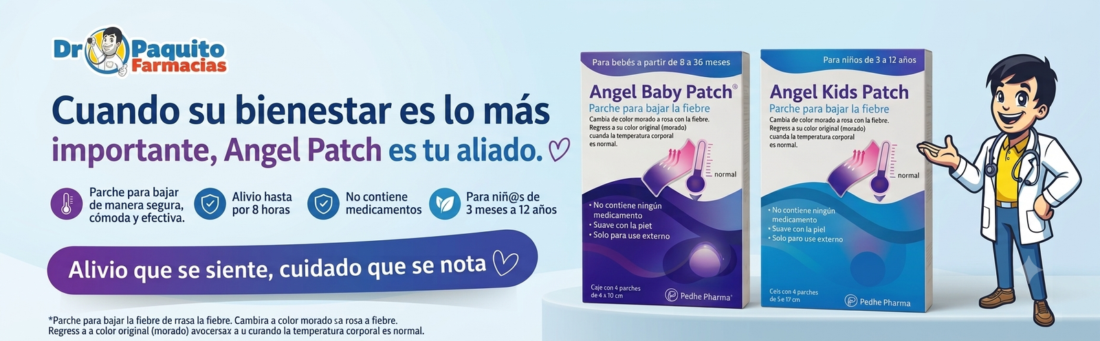 Angel Patch: parches para bajar fiebre de forma segura. Alivio hasta 8 horas, sin medicamentos, para niños de 3 meses a 12 años.